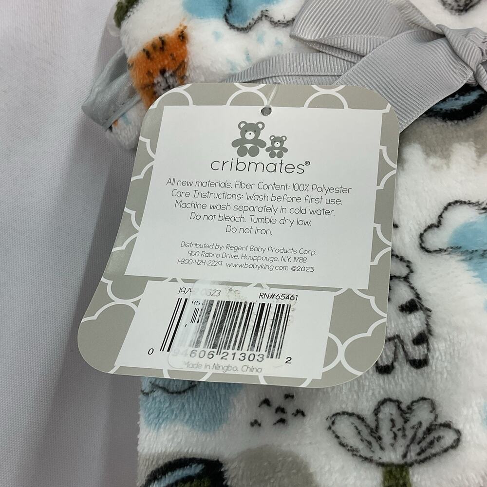 Cribmates Baby Blanket White Gray Satin Jungle Zoo Safari Animal Elephant Zebra - Picture 4 of 4